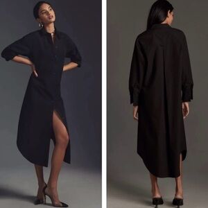 Maeve Anthropologie Black Button Up MIDI Shirt Dress Size S Lagenlook Preppy